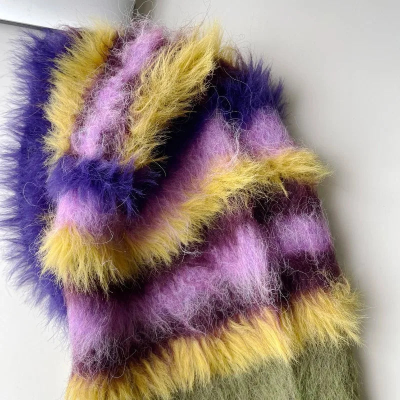 Contrast Fluffy Mohair Balaclava Hat