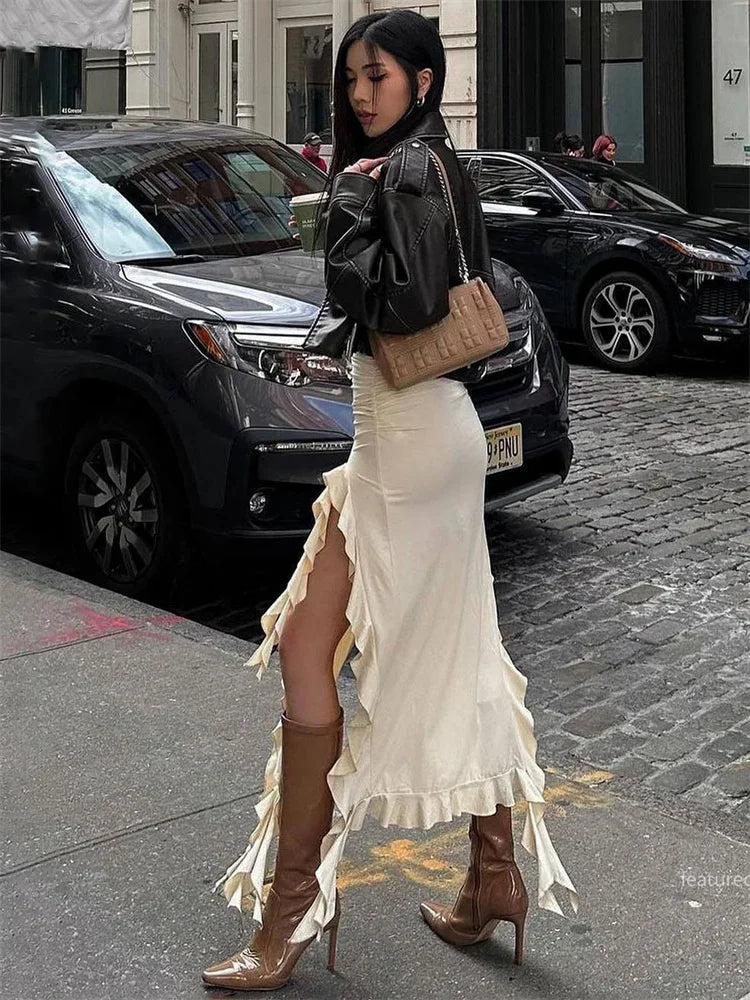Retro Long Ruffled Skirt