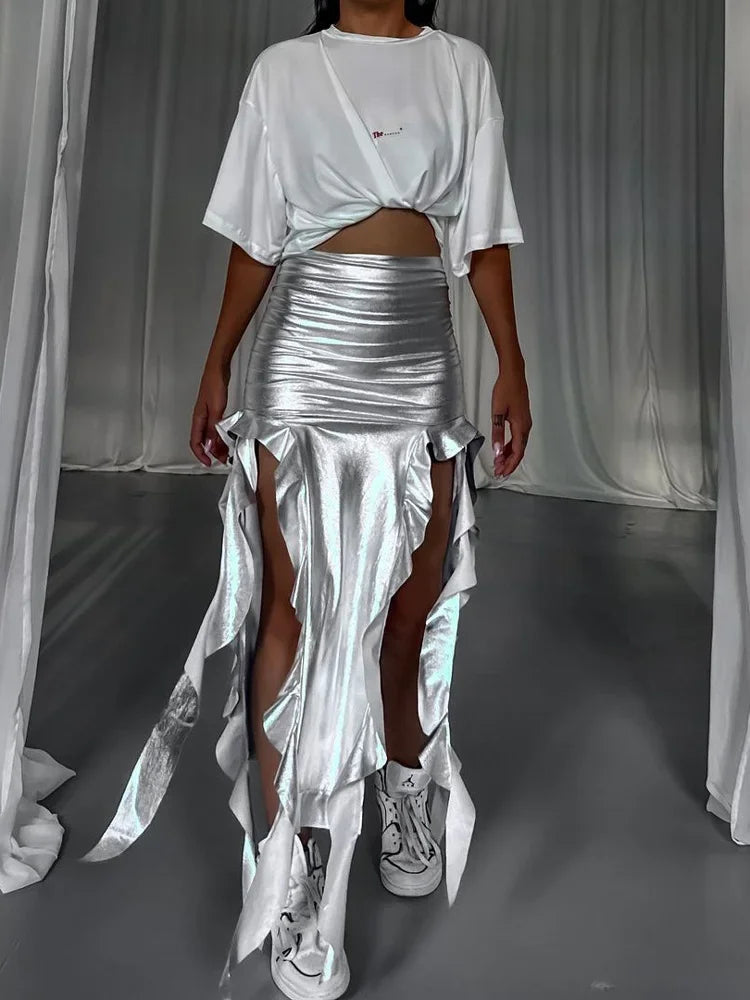 Retro Long Ruffled Skirt