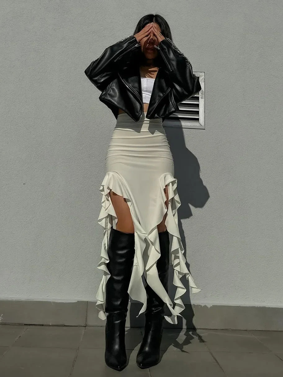 Retro Long Ruffled Skirt