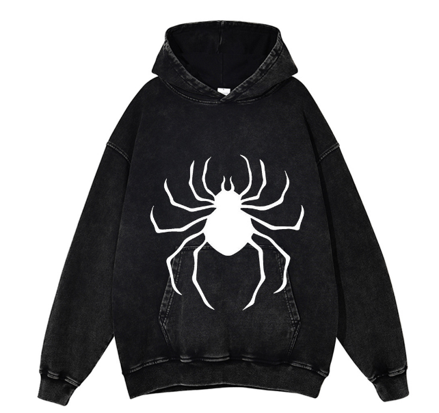 Print Spider Zipper Hoodie