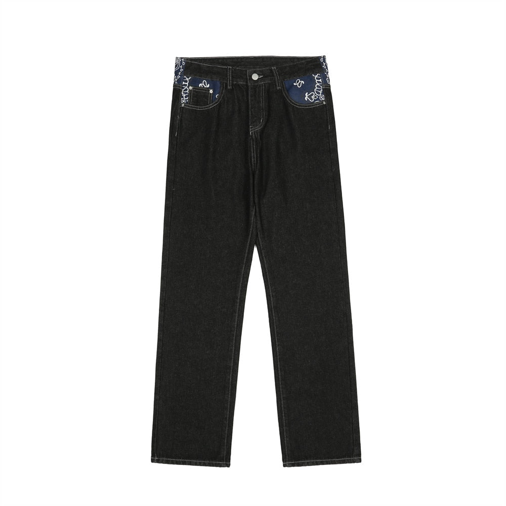 Black Graphic Baggy Jeans