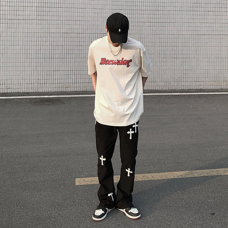 Cross-printed Streetwear Pants