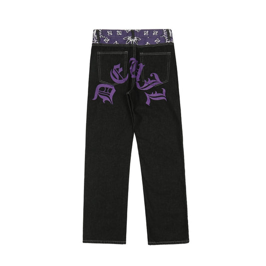 Black Graphic Baggy Jeans