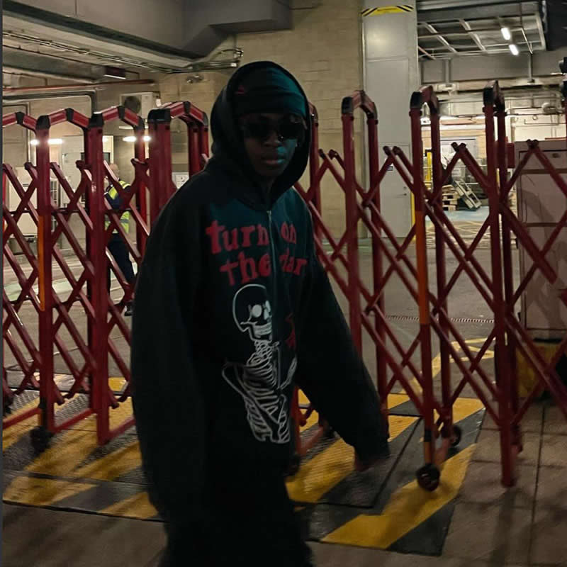 Skeleton Print Zip Up Hoodie - Tisso Clothing