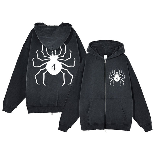 Print Spider Zipper Hoodie