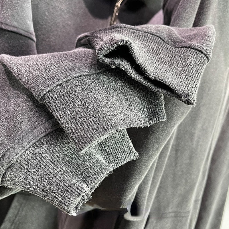 Basic Ripped Grey Zipper Hoodie