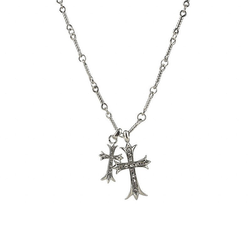 Silver and Gold Cross Rhinestones Necklace