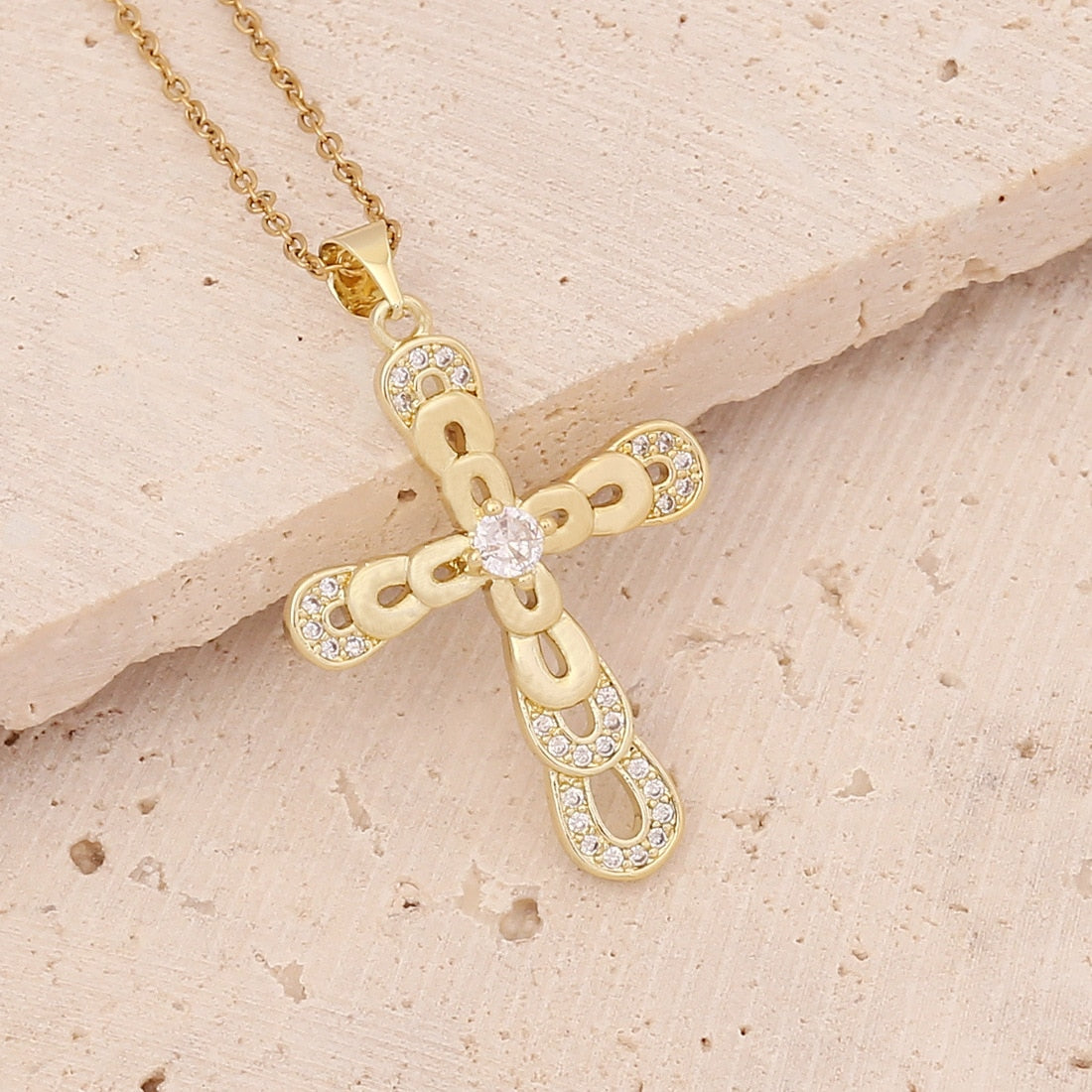 Gold and Silver Plated Cross Pendant Necklace