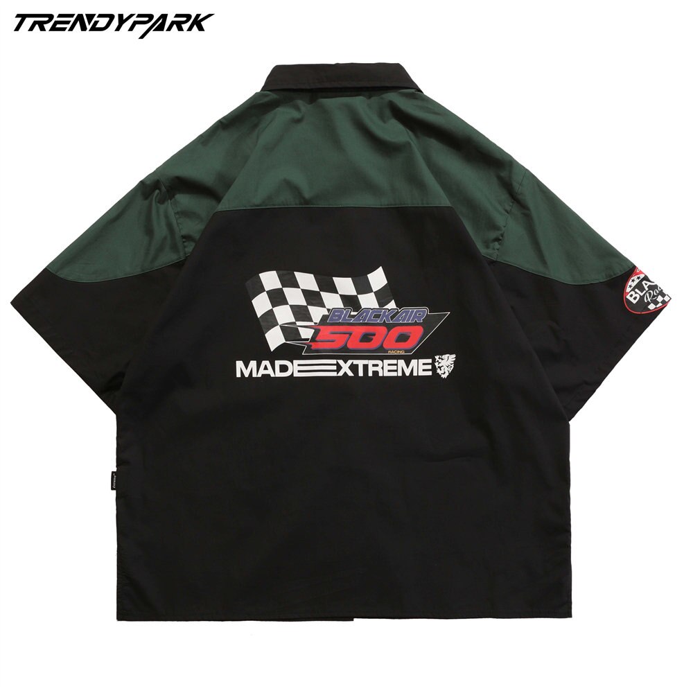 Racer Patchwork Oversized Shirt, Y2K - Tisso Clothing