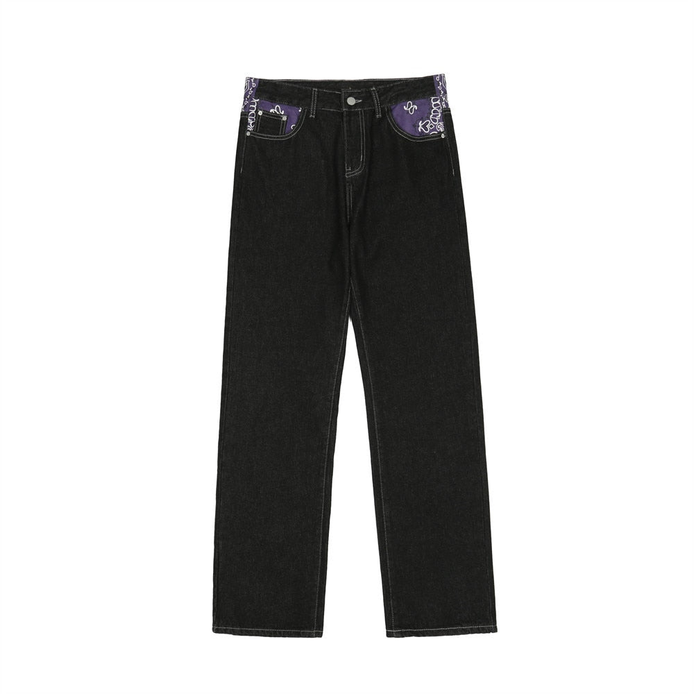 Black Graphic Baggy Jeans