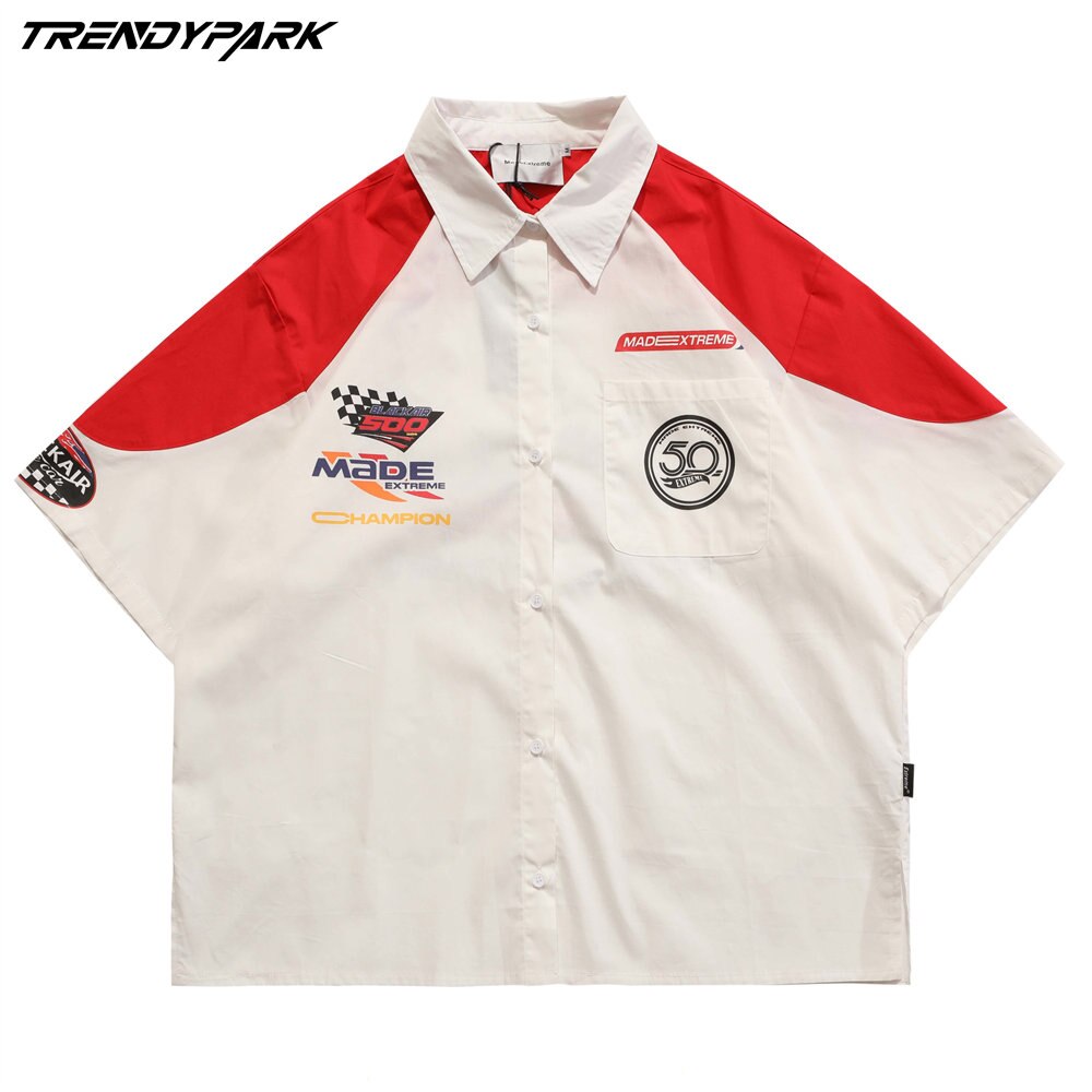 Racer Patchwork Oversized Shirt, Y2K - Tisso Clothing