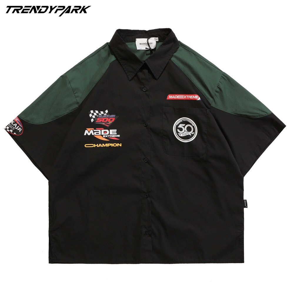 Racer Patchwork Oversized Shirt, Y2K - Tisso Clothing