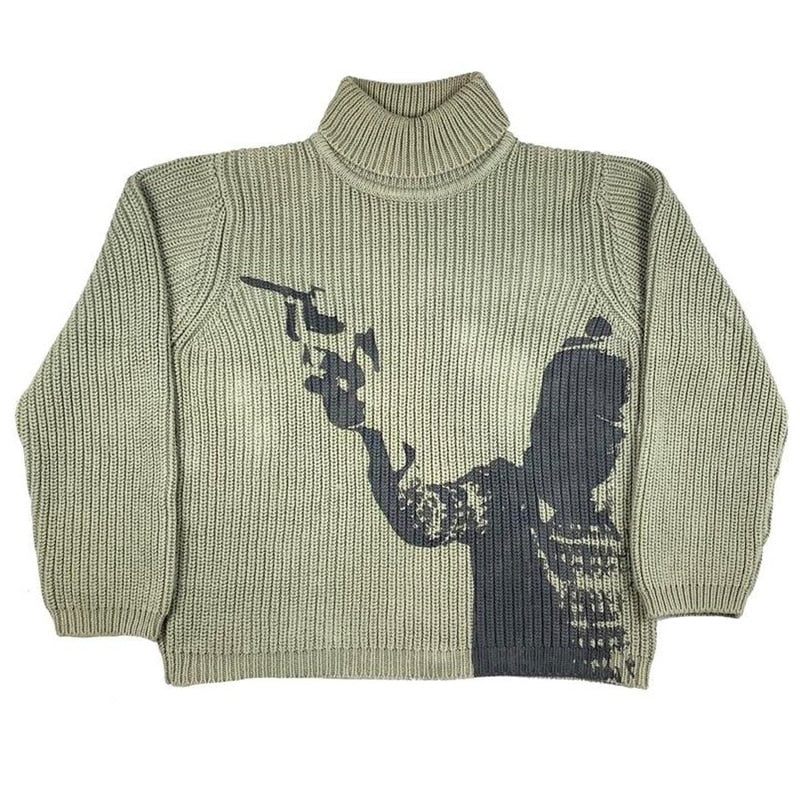 Unique Print Turtle Neck Knit Sweater - Tisso Clothing