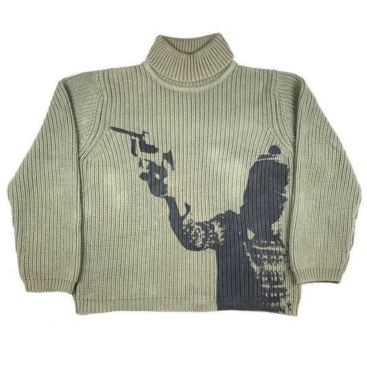 Unique Print Turtle Neck Knit Sweater - Tisso Clothing