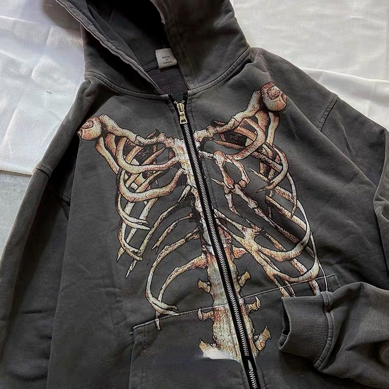 Skeleton Zipper Hoodie, Grunge, Goth - Tisso Clothing