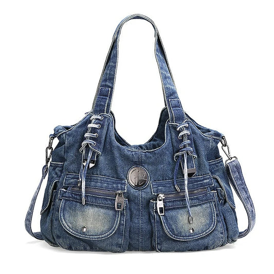 Denim Multi-Pocket Handbag