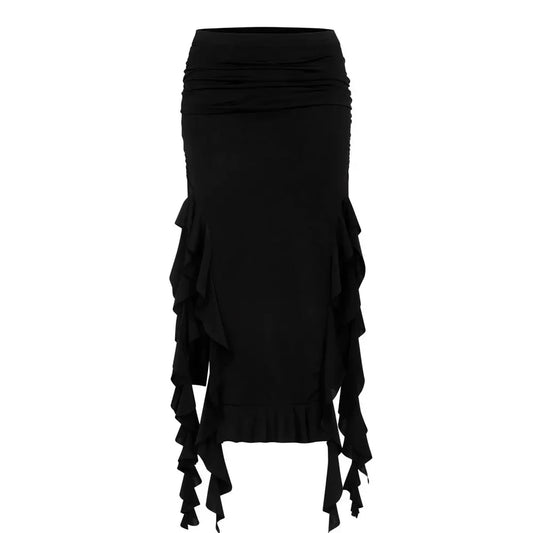 Retro Long Ruffled Skirt