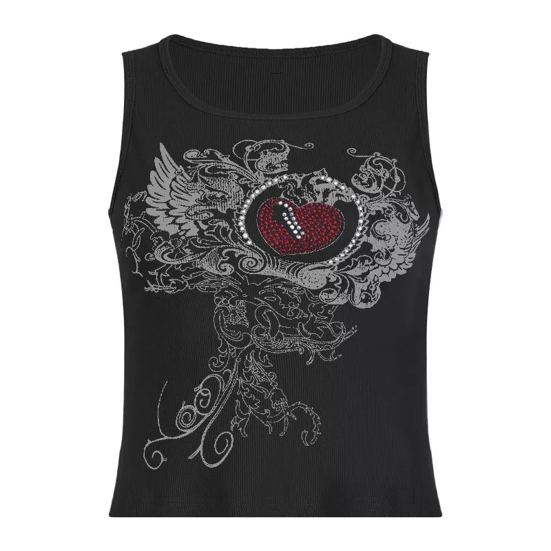 Rhinestones Graphic Tank Cropped Top