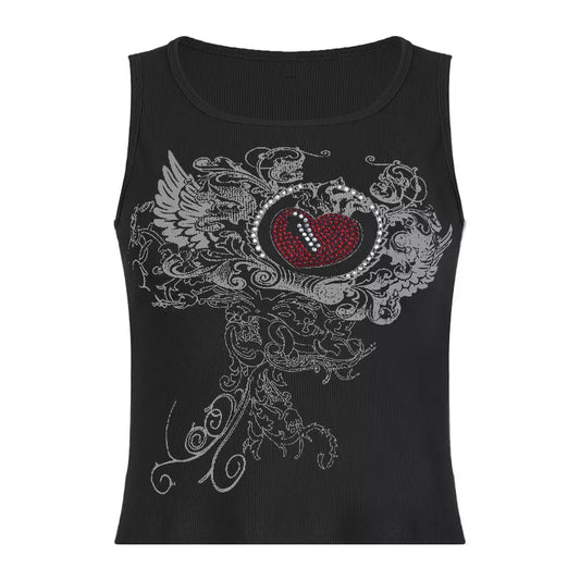 Rhinestones Graphic Tank Cropped Top
