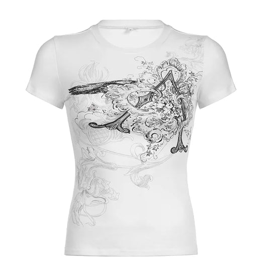 Grunge Graphic Croped White Top