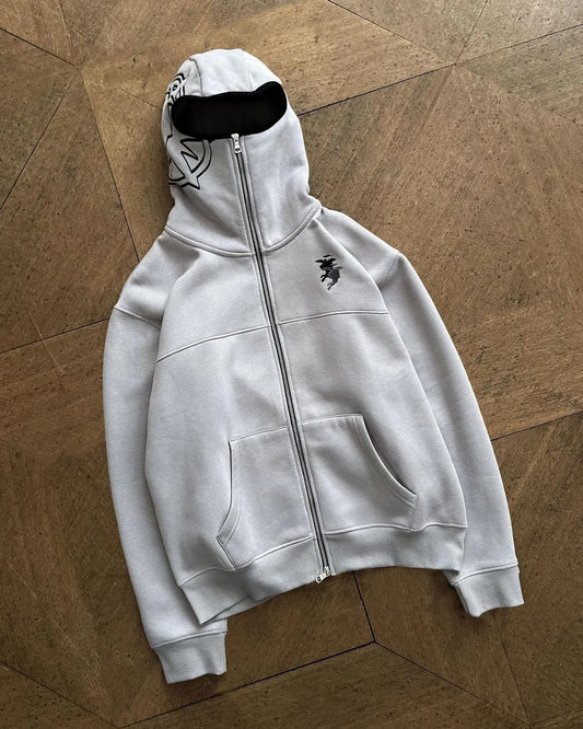 Embroidered Zip Up Warm Hoodie