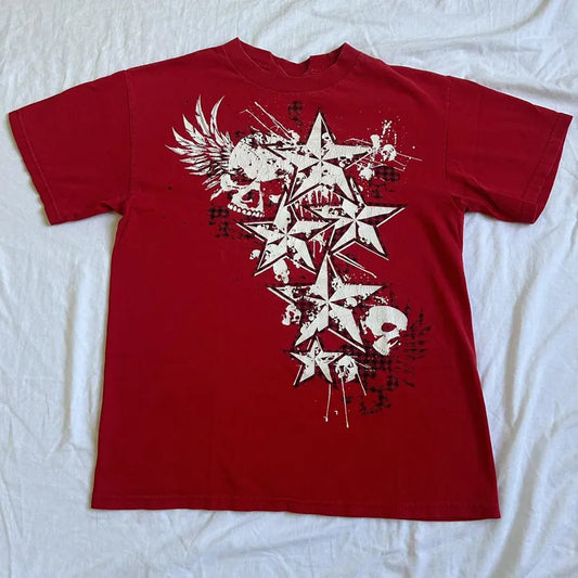 Grunge Star Graphic Red Tee