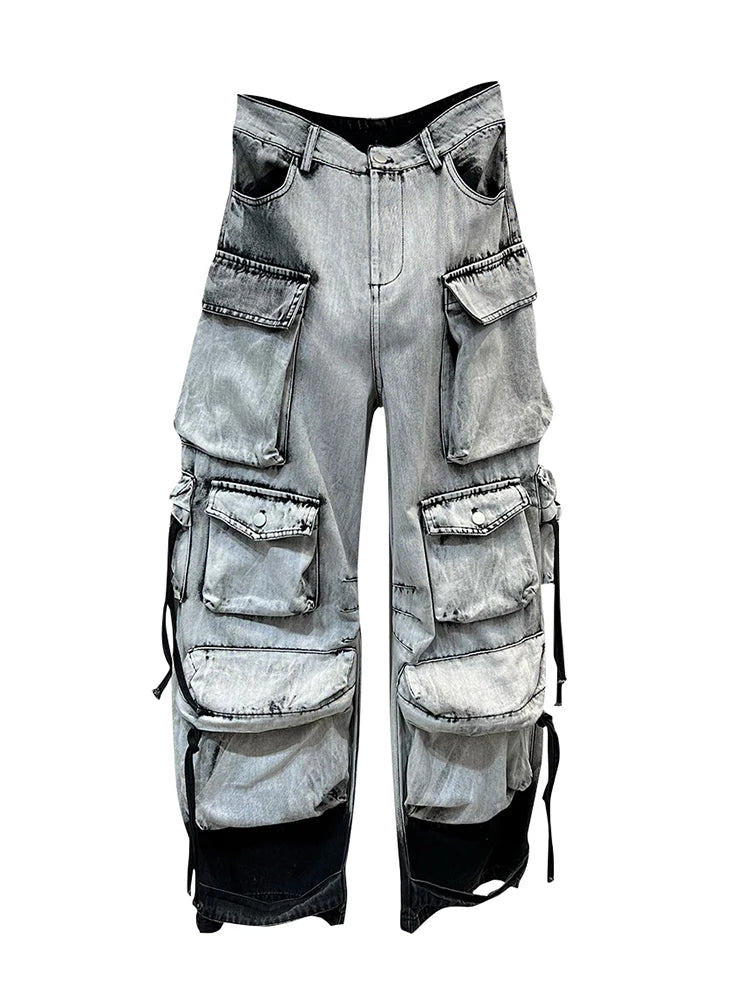 Gradient Multiple Pockets Baggy Jeans