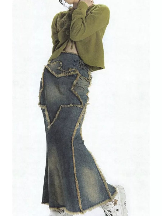Disstresed Long Star Skirt