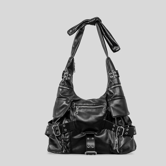 Multiple Pocket Faux Leather Shoulder Bag