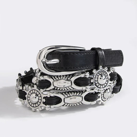 Geometric Oval Carving Metal Belt