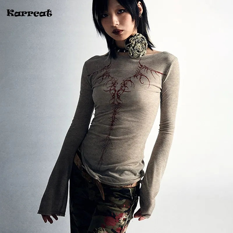 Grunge Tattoo Print Longsleeve Top