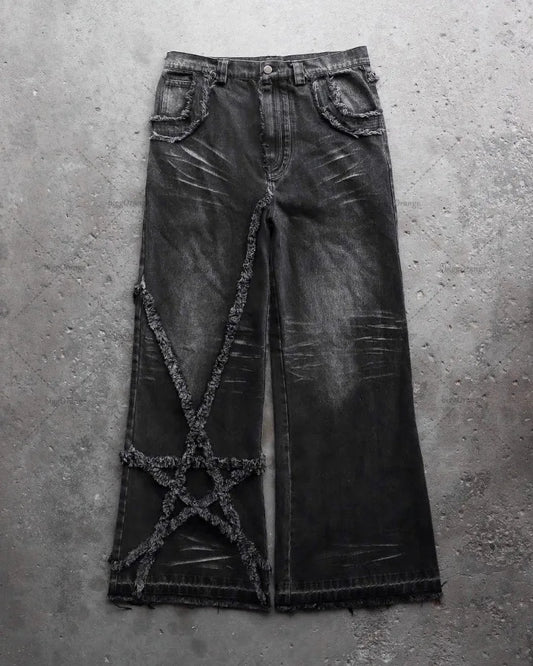 Disstresed Star Baggy Black Jeans