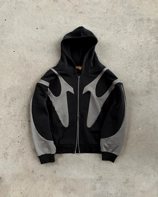 Retro Colour Block Zip Up Hoodie
