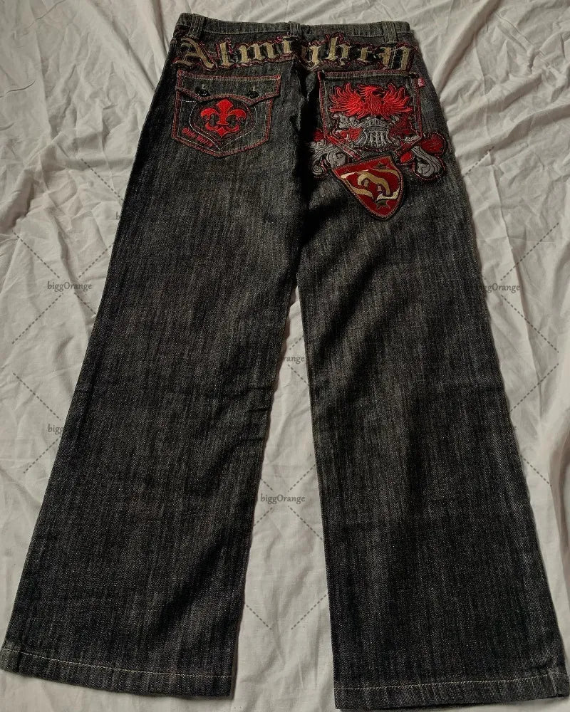 Patchwork Monogram Black Baggy Jeans