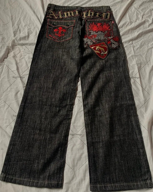 Patchwork Monogram Black Baggy Jeans