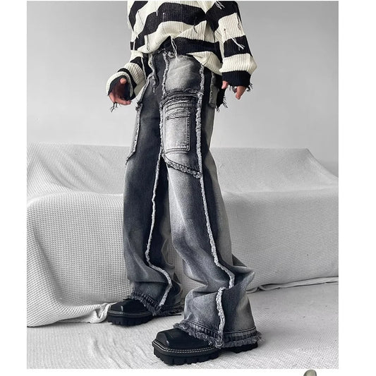 Washed Disstresed Wide Leg Jeans