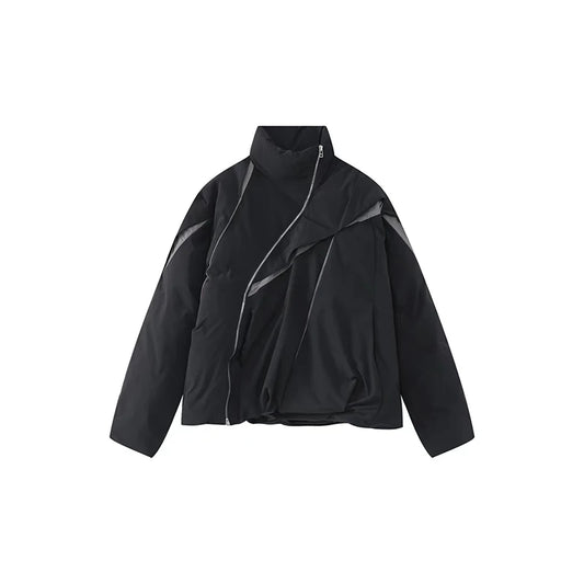 Asymmetrical Contrast Puffer Jacket