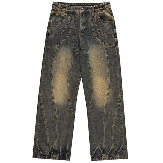 Patchwork Washed Baggy Jeans