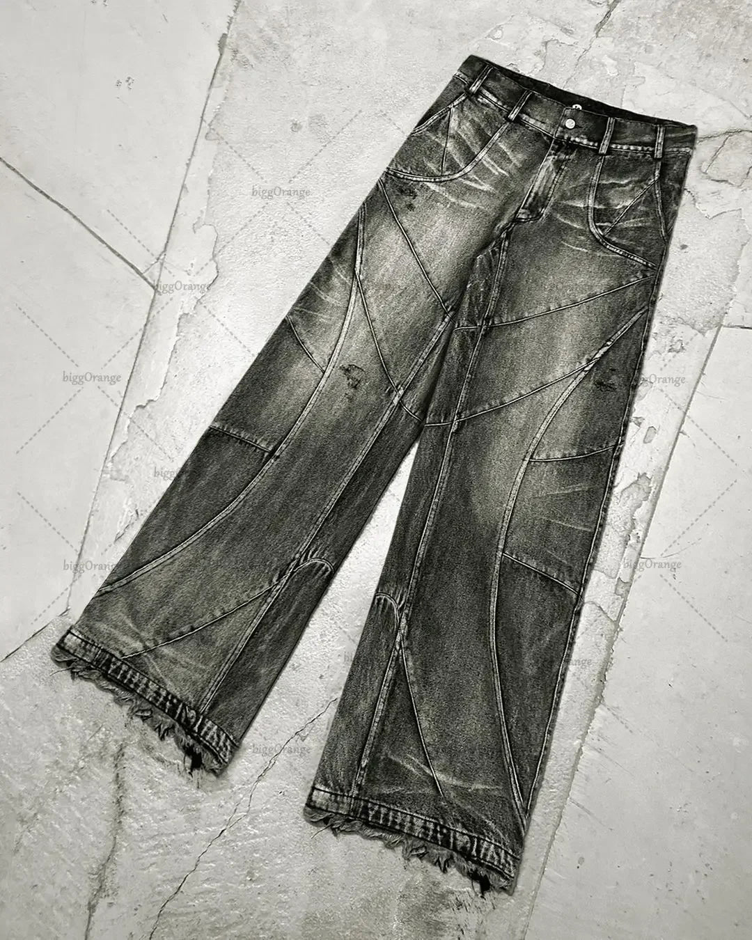 Destroyed Stitching Baggy Jeans