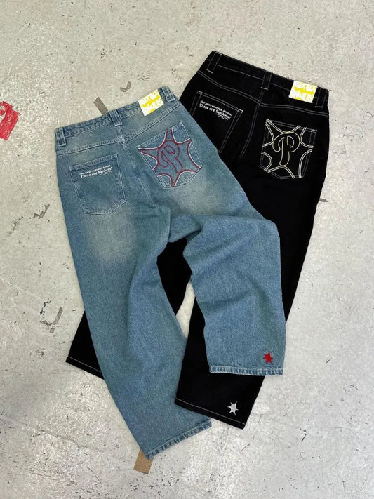 Embroidered Baggy Jeans