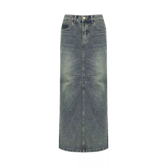 Retro Maxi Washed Denim Skirt