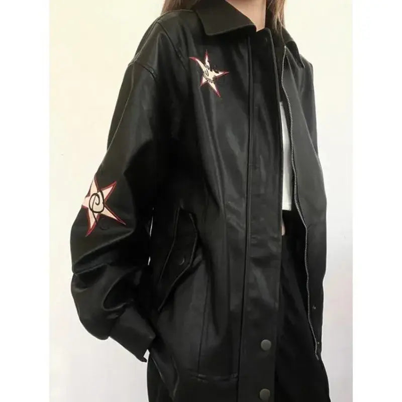 PU Leather Embroidered Jacket