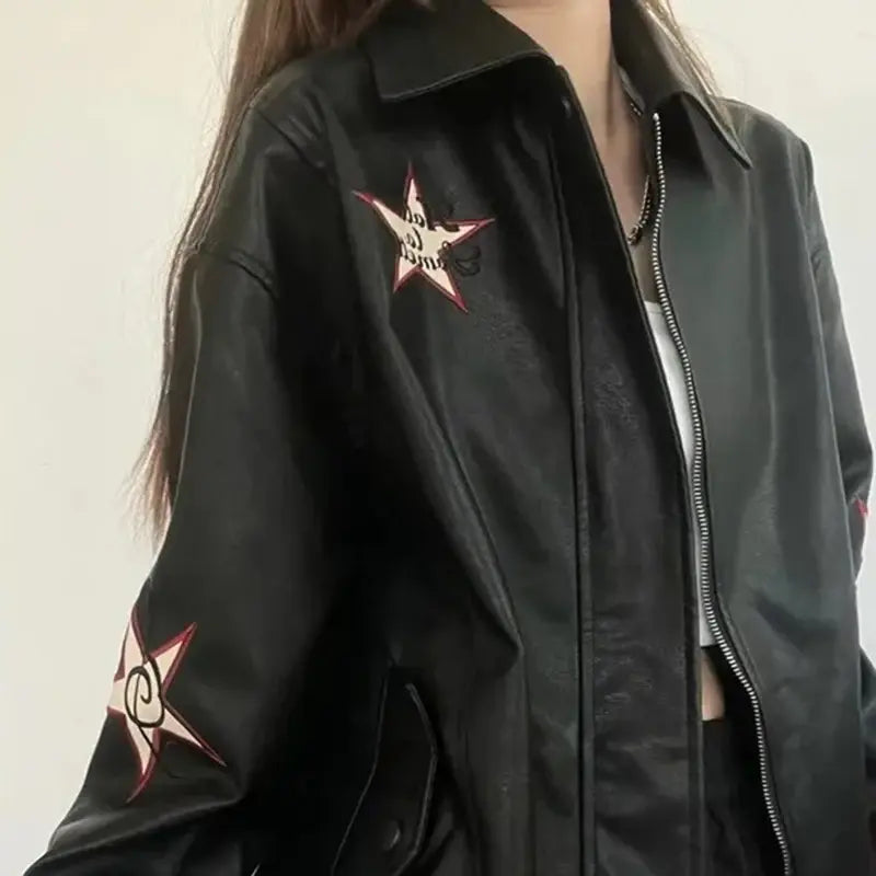 PU Leather Embroidered Jacket