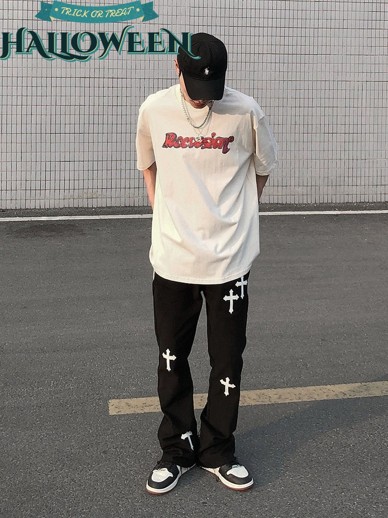 Cross-printed Streetwear Pants