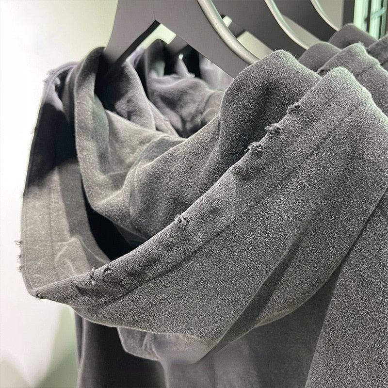 Basic Ripped Grey Zipper Hoodie