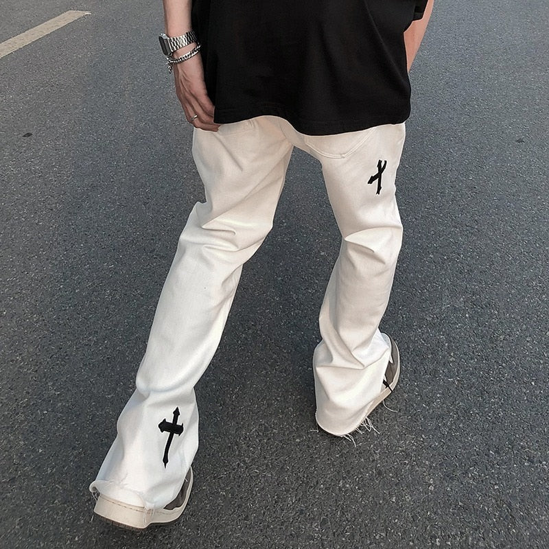 Cross-printed Streetwear Pants