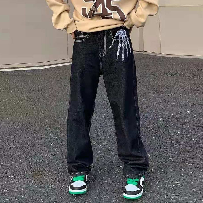 Skull Hand Baggy Jeans
