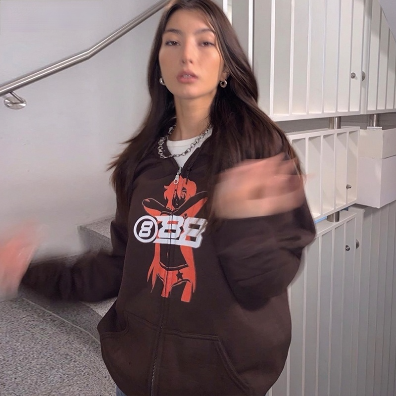 Oversized Graphic Zipper Hoodie