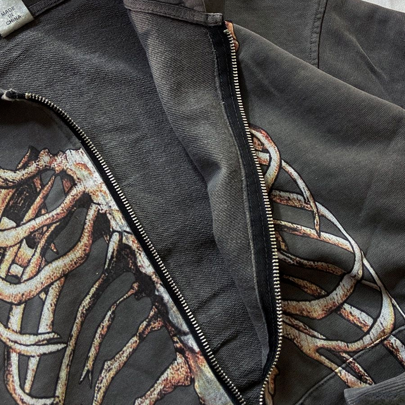 Skeleton Zipper Hoodie, Grunge, Goth - Tisso Clothing